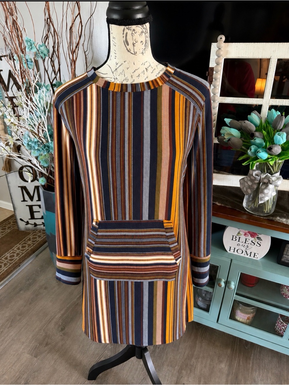 BeBop Multicolor Striped Long-Sleeve Tunic Dress Medium